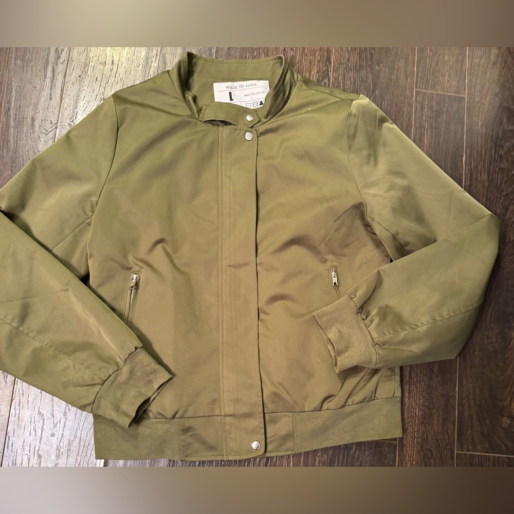 Women's Khaki Bomber Jacket with Motivational Text - Picture 2 of 5